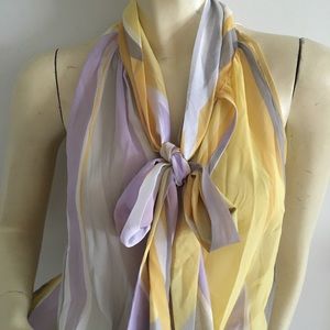 Sleeveless Striped drop waist dress or tunic with self tie neckline and smocked